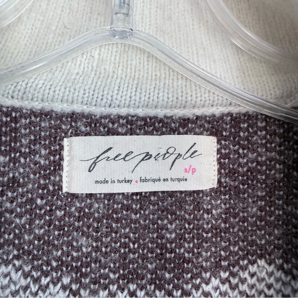 Free People Shelby Cardigan in Chocolate S Cozy Jacquard Knit Boxy Sweater - Picture 11 of 16